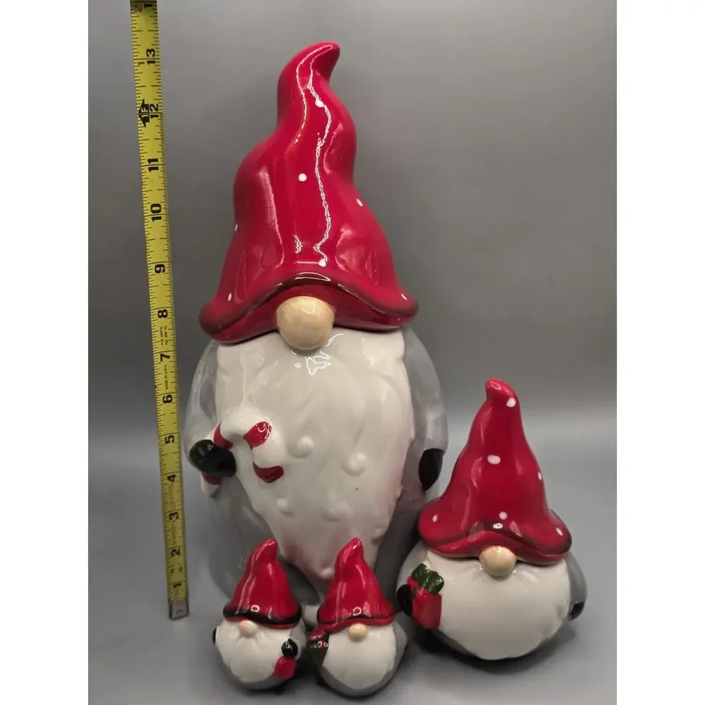10 Strawberry Street Nordic Gnome Christmas Cookie Jar Canister 4 Pc Set Gray...